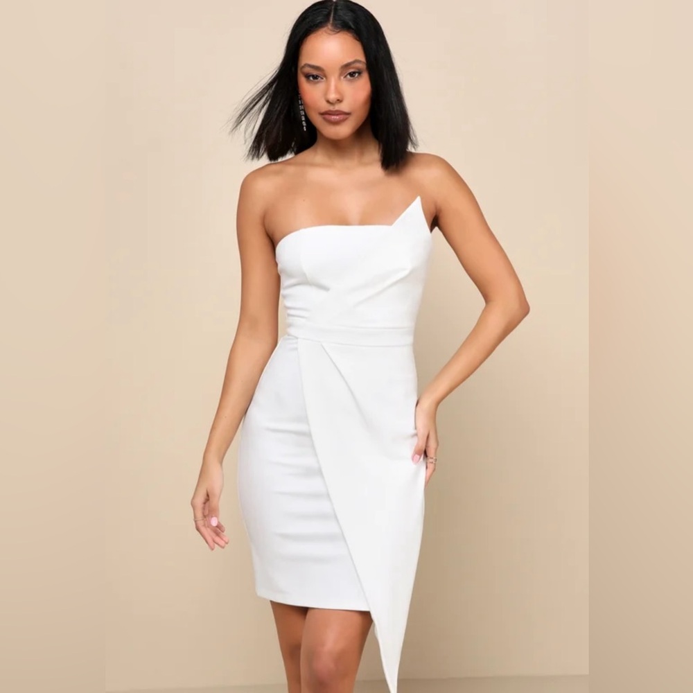 Lulus Queen of the City White Strapless Bodycon Dress